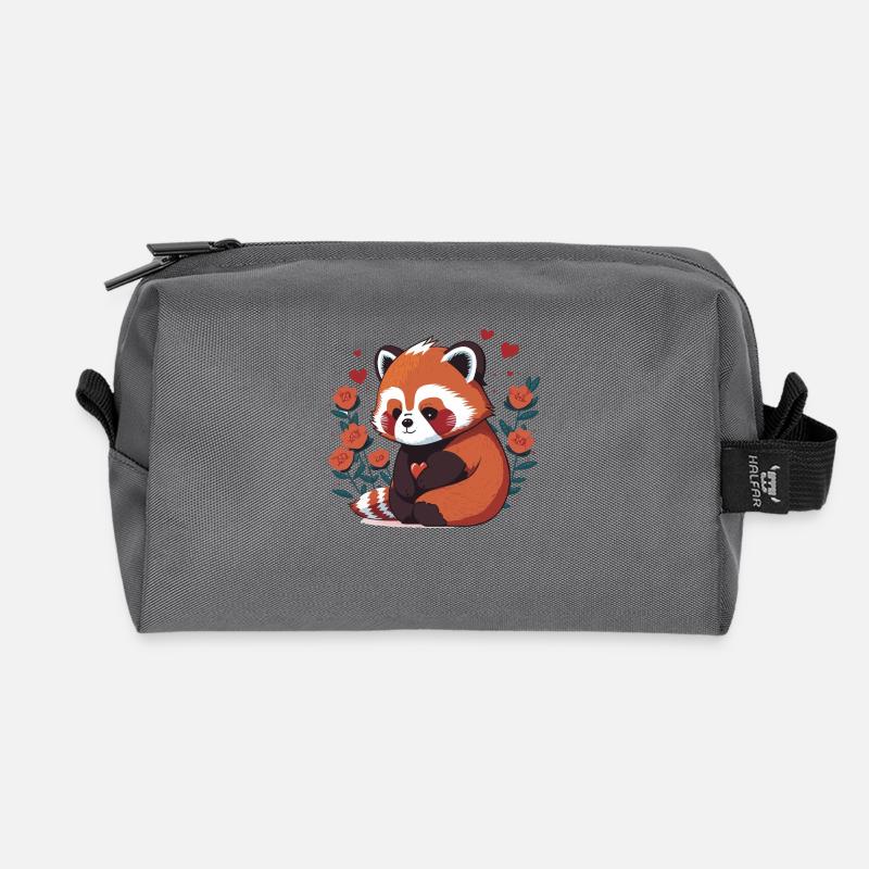roter Panda mit Rosen - Recycelte Kulturtasche - Anthrazit