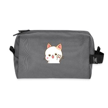 Chat kawaii faisant le signe V de paix - Trousse de toilette en tissu recyclé - anthracite - Devant