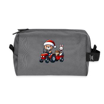 Teddy als Weihnachtsmann mit Otter und Hase - Recycelte Kulturtasche - Anthrazit - Vorne