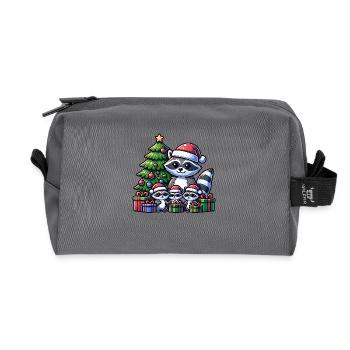 Raccoon family with Christmas tree and gifts - Recycled Toiletry Zip Bag - anthracite - Front
