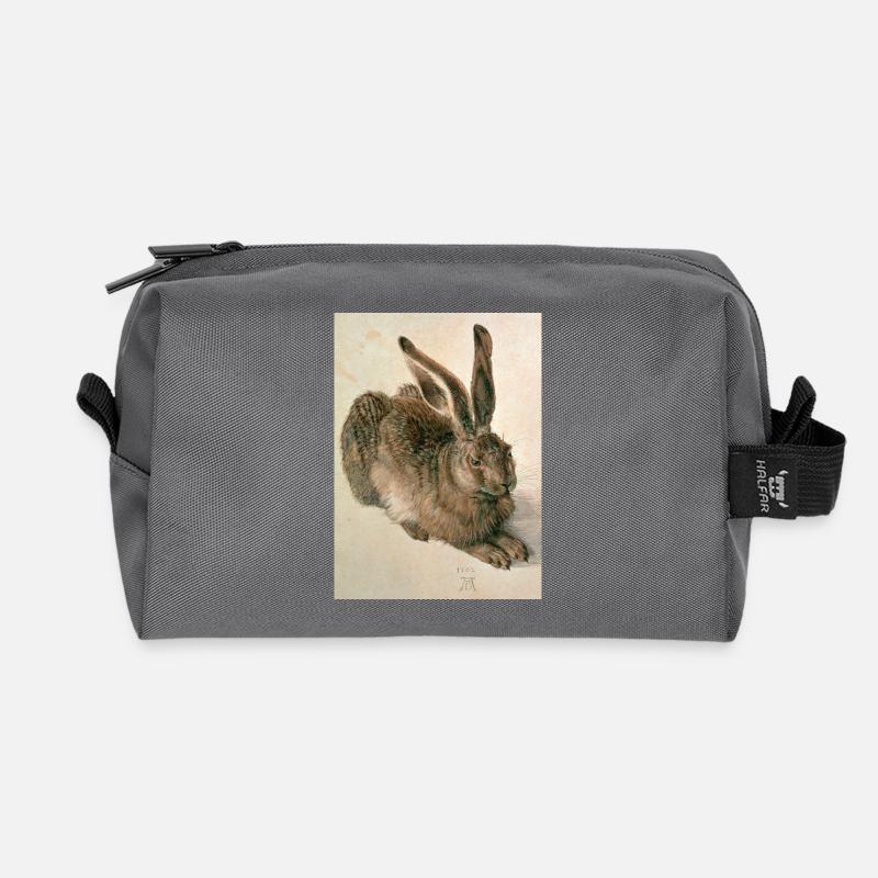Feldhase von Albrecht Dürer - Recycelte Kulturtasche - Anthrazit