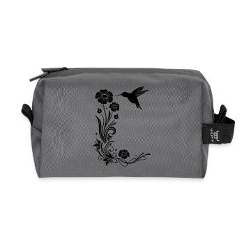 Floral motif with flowers and hummingbird. - Recycled Toiletry Zip Bag - anthracite - Front