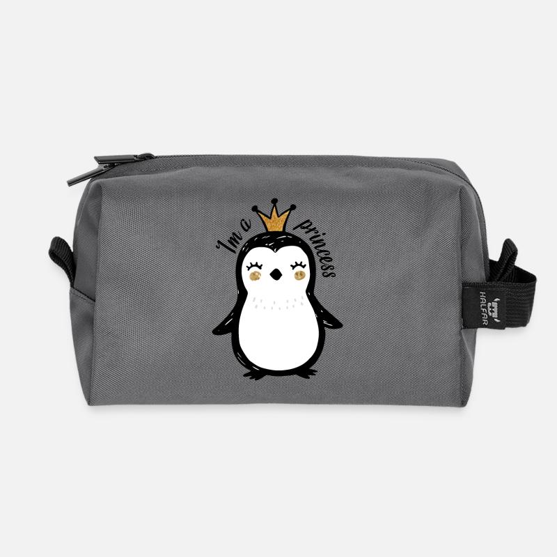 Niedliches Pinguin-Königin Design - Recycelte Kulturtasche - Anthrazit