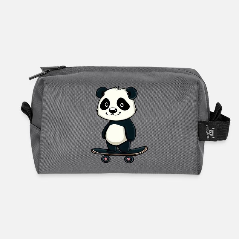 Skateboard Panda - Recycelte Kulturtasche - Anthrazit