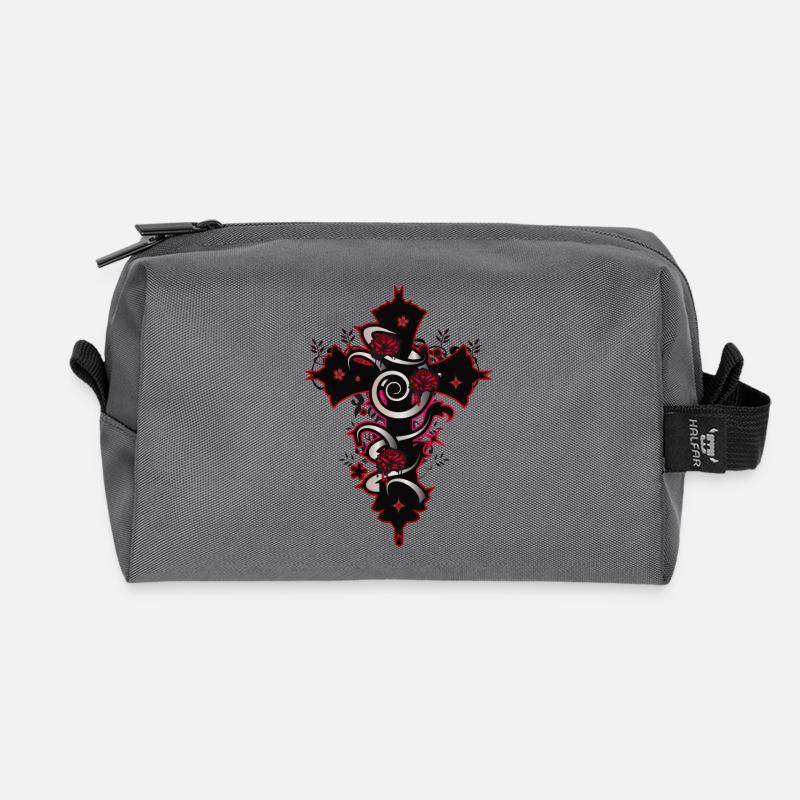 rot schwarzes Gothic Kreuz mit floralen Elementen - Recycelte Kulturtasche - Anthrazit
