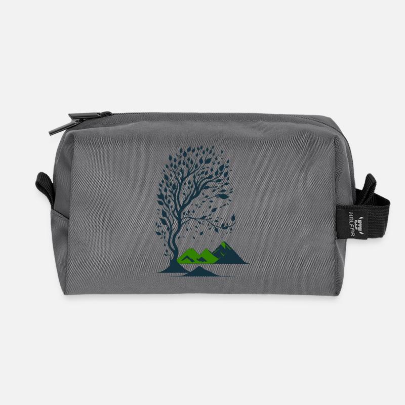 Baum und Berge minimalistisch - Recycelte Kulturtasche - Anthrazit