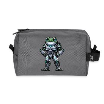 Robot Frog Dabbing Mech Cyborg Cool - Recycled Toiletry Zip Bag - anthracite - Front