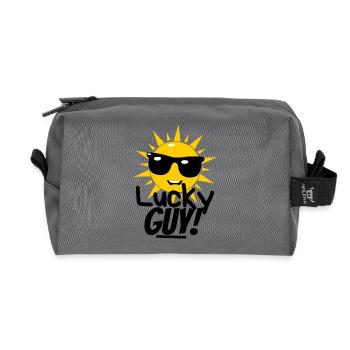 Lucky Guy – Funny Summer Shirt with Sun - Recycled Toiletry Zip Bag - anthracite - Front