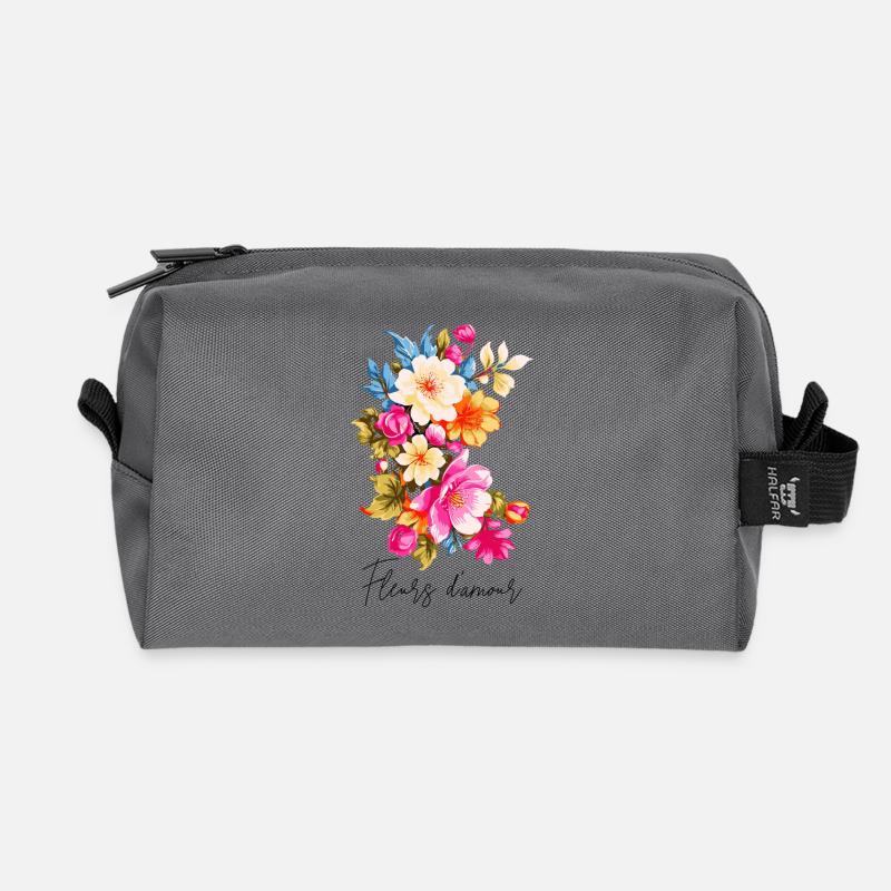 Lebendige Blumenkomposition in drei Farben - Recycelte Kulturtasche - Anthrazit