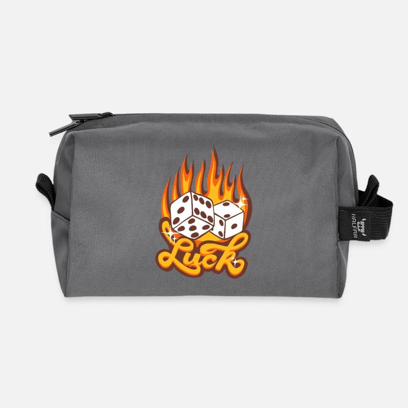 Luck – Feuriges Würfel-Glücksdesign - Recycelte Kulturtasche - Anthrazit
