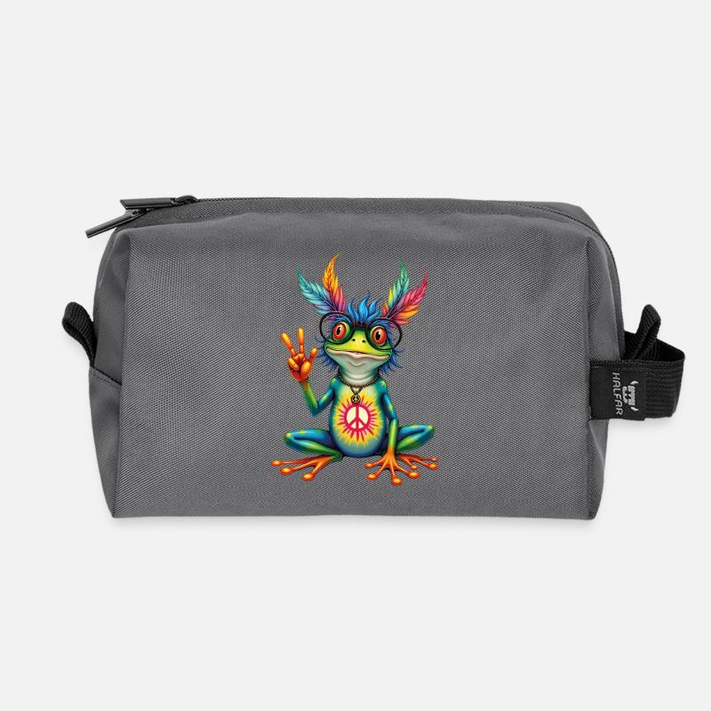 Friedlicher Hippie-Frosch - Recycelte Kulturtasche - Anthrazit