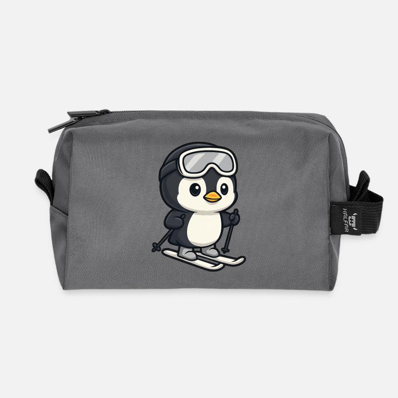 Lustiger Pinguin Skifahrer Winterspaß Wintersport - Recycelte Kulturtasche - Anthrazit