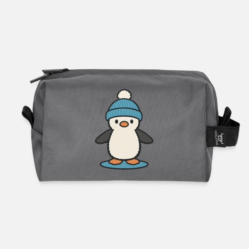 Winterlicher Pinguin mit blauer Mütze – süß - Recycelte Kulturtasche - Anthrazit