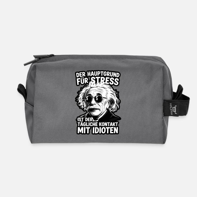 Einstein Zitat Stress Idioten Spruch - Recycelte Kulturtasche - Anthrazit