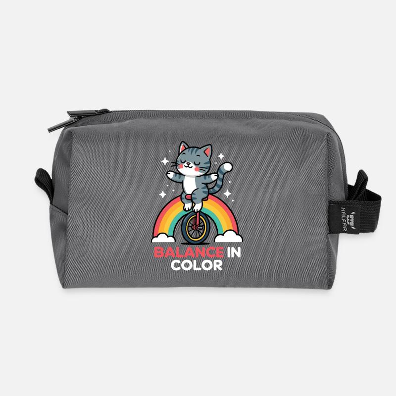 Katzenbalance auf Regenbogen - Recycelte Kulturtasche - Anthrazit