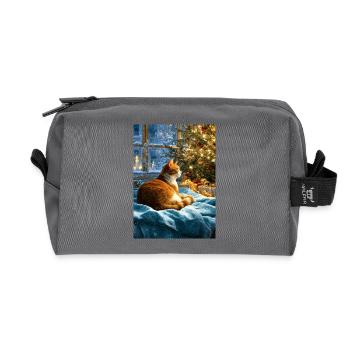 Chat de Noël confortable par arbre - Trousse de toilette en tissu recyclé - anthracite - Devant