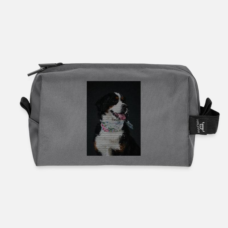 Mosaik Hund mit bunter Halskette - Recycelte Kulturtasche - Anthrazit