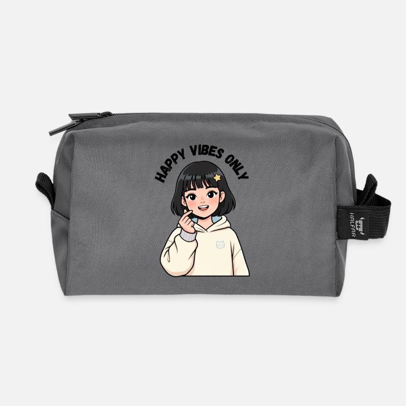 Cremefarbenes Sweatshirt mit Kawaii Mädchen - Recycelte Kulturtasche - Anthrazit