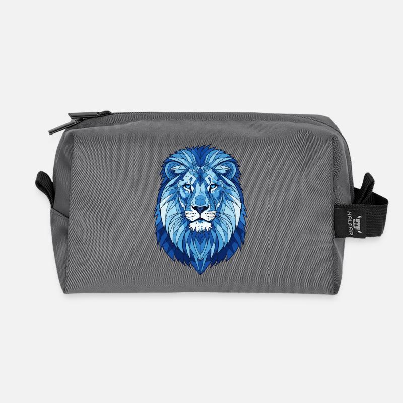 Blauer Geometrischer Löwe - Recycelte Kulturtasche - Anthrazit