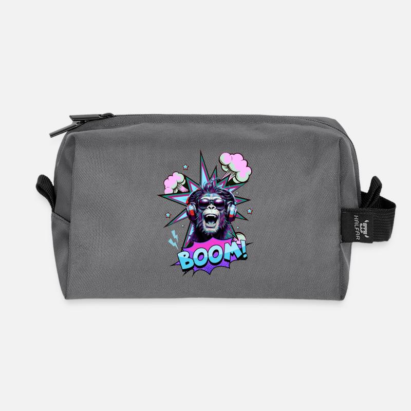 Neon Affe mit Kopfhörern BOOM! - Musik-Design - Recycelte Kulturtasche - Anthrazit