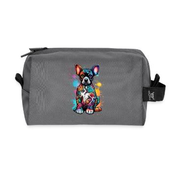 Colorful dog with paint splash - Recycled Toiletry Zip Bag - anthracite - Front