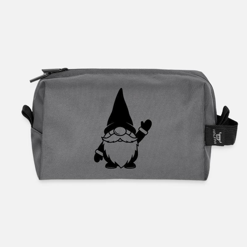 Lustiger Wichtel am Winken Illustration - Recycelte Kulturtasche - Anthrazit