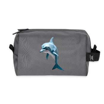 Blauer Low-Poly Delfin - Recycelte Kulturtasche - Anthrazit - Vorne
