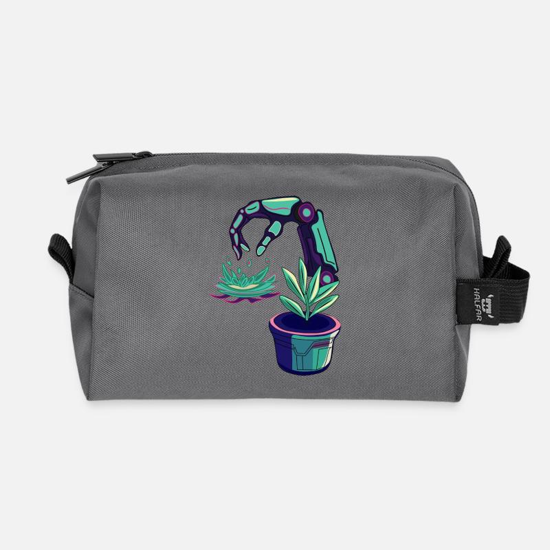 Neon robots - Recycled Toiletry Zip Bag - anthracite
