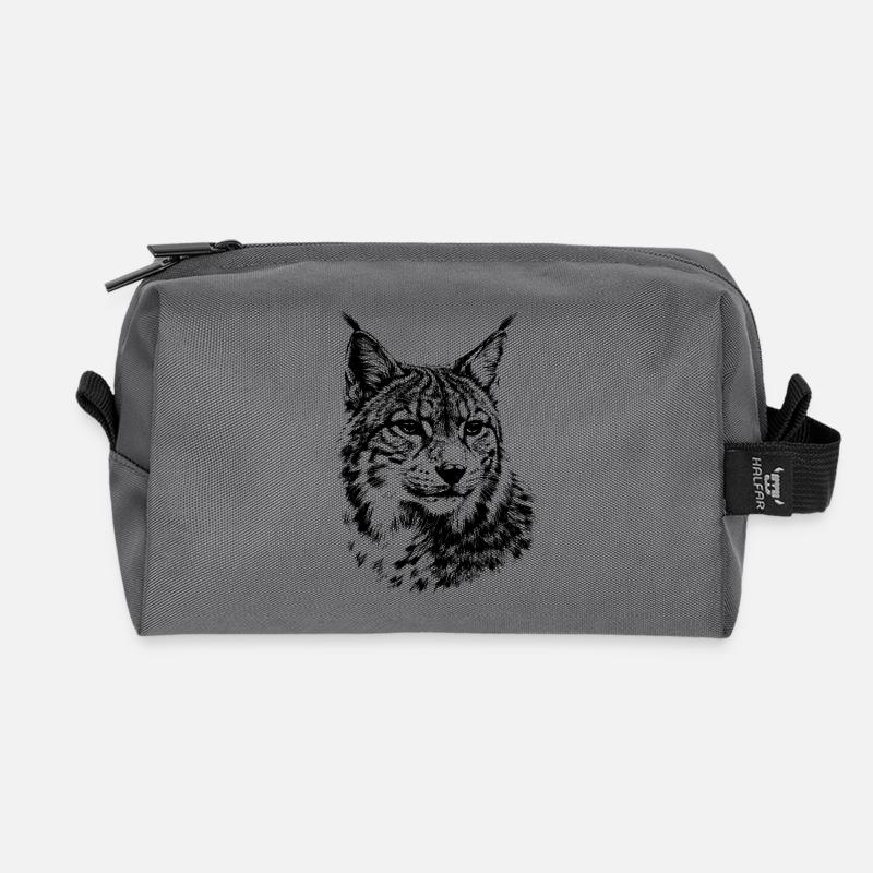 Luchs – minimalistische Grafiken einer Wildkatze - Recycelte Kulturtasche - Anthrazit