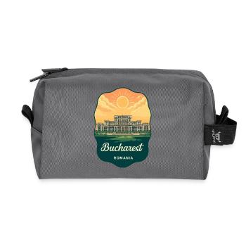 Bucharest Parliament Vintage Sunset Badge - Recycled Toiletry Zip Bag - anthracite - Front