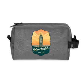 Manchester Town Hall Vintage Sunset Badge - Recycled Toiletry Zip Bag - anthracite - Front