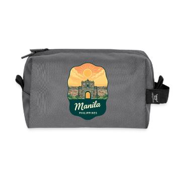 Manila Intramuros Retro Sunset Travel Badge - Recycled Toiletry Zip Bag - anthracite - Front