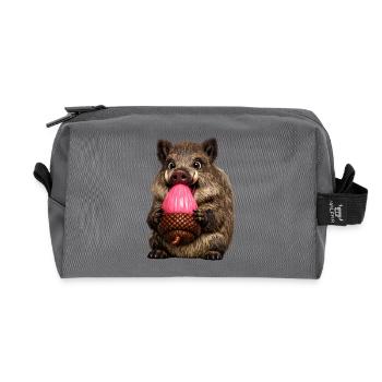 Wildschwein mit rosa Eichel - Recycelte Kulturtasche - Anthrazit - Vorne