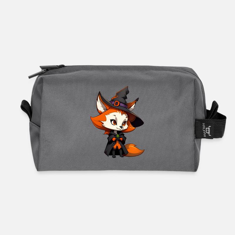 Cute Halloween fox with witch hat. - Recycled Toiletry Zip Bag - anthracite