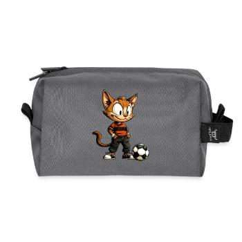 Katze Fussballer - Recycelte Kulturtasche - Anthrazit - Vorne