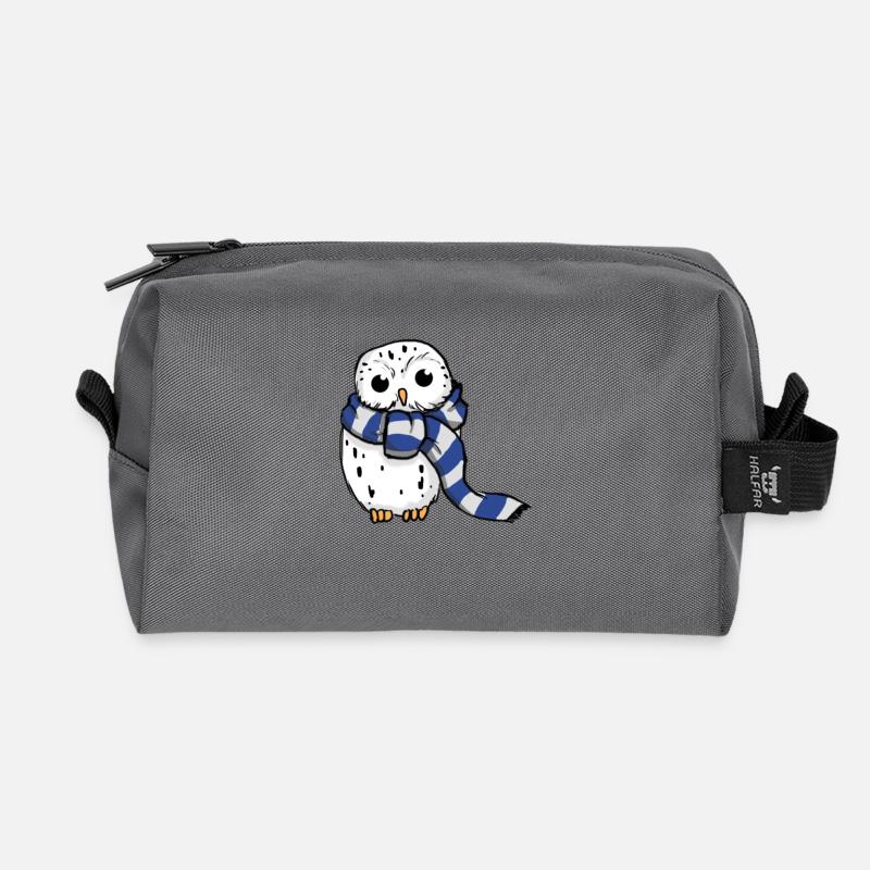 Schneeeule Blau-Weiß - Recycelte Kulturtasche - Anthrazit