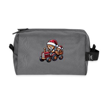 Teddy als Weihnachtsmann mit Traktor - Recycelte Kulturtasche - Anthrazit - Vorne
