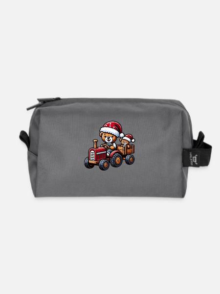 Teddy als Weihnachtsmann mit Traktor - Recycelte Kulturtasche - Anthrazit