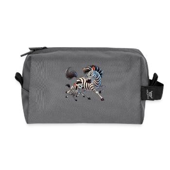 Zebra-Mutter mit herumtollendem Kind - Recycelte Kulturtasche - Anthrazit - Vorne
