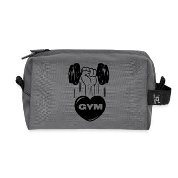 Fitness GYM dumbbel weight with heart - Recycled Toiletry Zip Bag - anthracite - Front