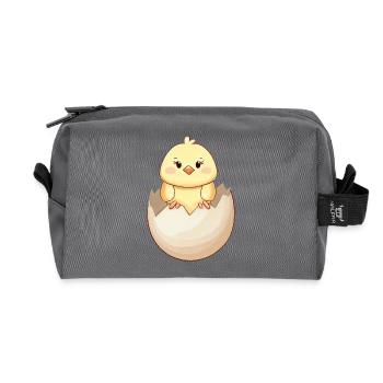 Cute kawaii chick, hatching from eggshell - Recycled Toiletry Zip Bag - anthracite - Front