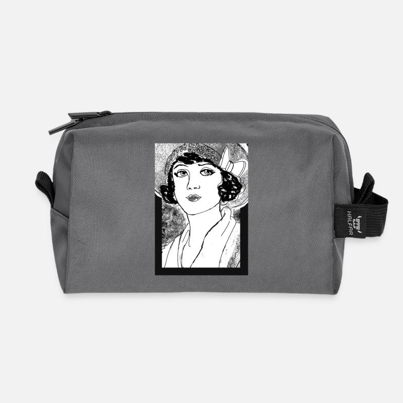 Lady Noir Portrait (Schwarz & Weiß) - Recycelte Kulturtasche - Anthrazit