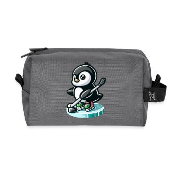 Pinguin Eishockeyspieler mit Puck und - Recycelte Kulturtasche - Anthrazit - Vorne