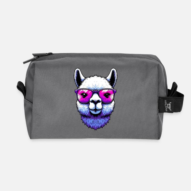 Alpaka mit Sonnenbrille - Recycelte Kulturtasche - Anthrazit