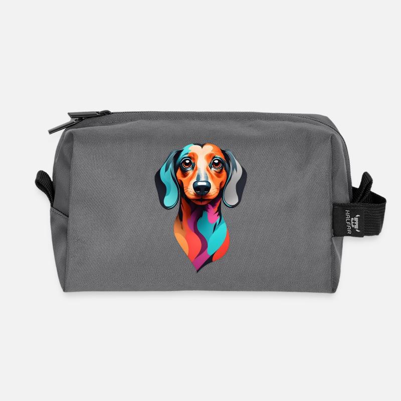 Dackel colorful - Recycelte Kulturtasche - Anthrazit