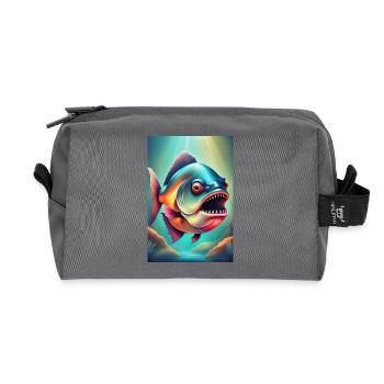 Angry looking piranha fish - Recycled Toiletry Zip Bag - anthracite - Front