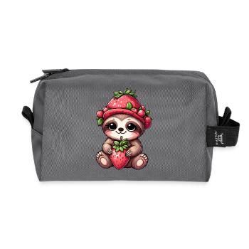 mignon paresseux fraise dessin animé fruité drôle - Trousse de toilette en tissu recyclé - anthracite - Devant