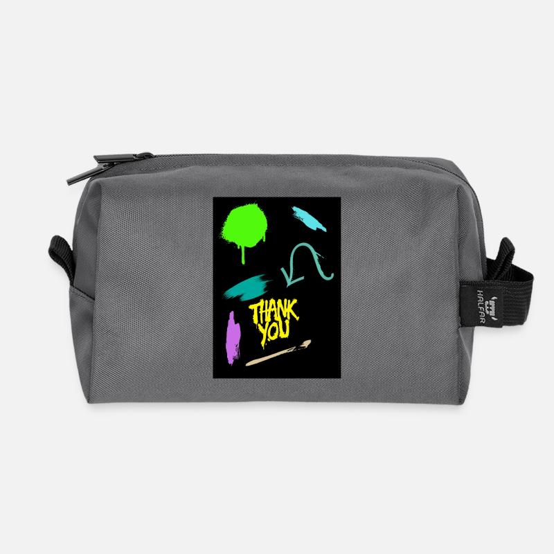 Ausdrucksstarkes Dankeschön Design in Neonfarben - Recycelte Kulturtasche - Anthrazit