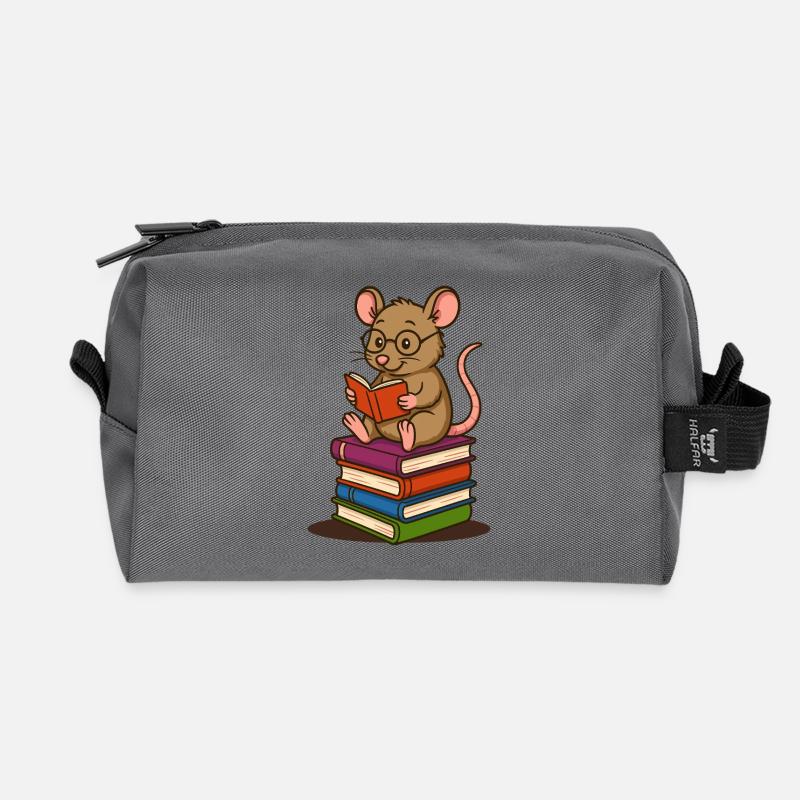 Leseratte mit Brille und Bücherstapel - Recycelte Kulturtasche - Anthrazit