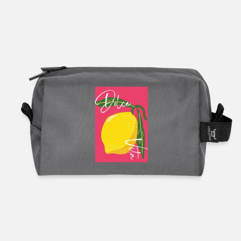 Lemon with Dolce Vita Handcrafted Writing - Recycled Toiletry Zip Bag - anthracite